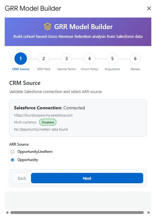 GRR Model Builder — cohort-based Gross Revenue Retention from Salesforce